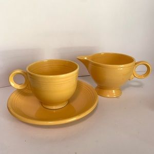 Vintage yellow Fiesta Tea cup Saucer Creamer